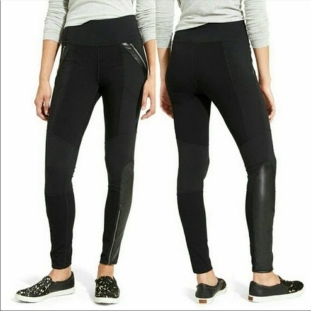 Athleta Ponte & Faux Leather Moto Leggings Black Small
